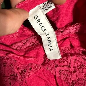 Grace Karma Bright Pink Lace Tank Top